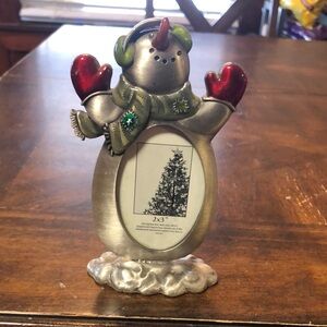 Festive Snowman Picture Frame with Red Mittens